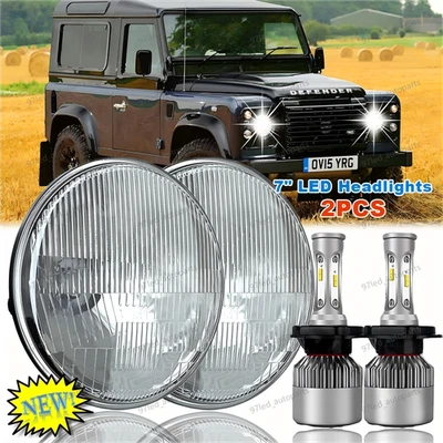 Par de faros redondos LED HI/LO de 7 pulgadas para Land Rover Defender 110 90 Rover Foto 1 de 4