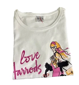 Love Harrods White T-shirt Graphic Round Neck SS sz Large London England Casual - Bild 1 von 9