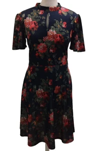 Oasis Women's Dress Size S Navy Mix Floral Keyhole A Line Knee Used F1 - Picture 1 of 12