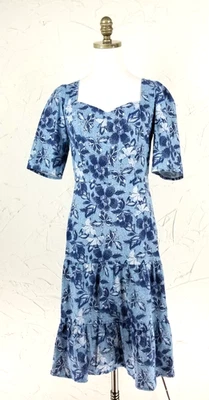 Eshakti женщин размер M синий цветочный ярусный Sweetheart шеи MidiDress короткий рукав - Изображение 1 из 4