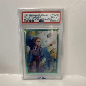 2023 Topps Chrome Star Wars Galaxy Rey Lifting Rocks WSW-11 Aqua /199 PSA 10 - Picture 1 of 2