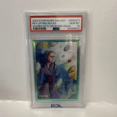 2023 Topps Chrome Star Wars Galaxy Rey Lifting Rocks WSW-11 Aqua /199 PSA 10 - Image 1 of 2