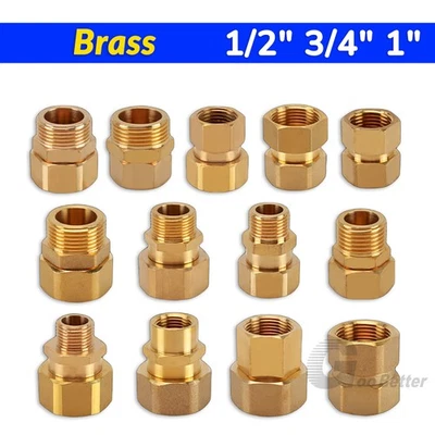 1/2" 3/4" 1" BSP Brass Male Female Thread Straight Connector Adapter Fitting - Image 1 of 2