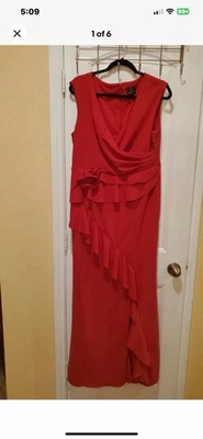 Vestido de noche para mujer Adrianna Papell rojo liso crepé talla 14 Foto 1 de 2