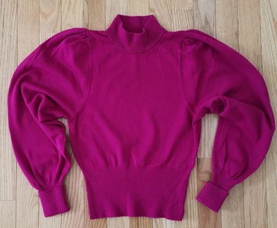 express suéter mujer manga abullonada acanalado cuello simulado tejido top magenta rosa XXS Foto 1 de 3