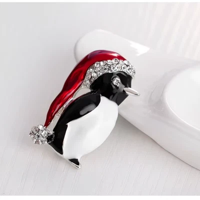 Broche prendedor de pingüino de Navidad de lujo - prendedor de vacaciones con diamantes de imitación regalo de joyas de Navidad Foto 1 de 4