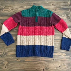 Jungen Gymboree gestreifter Zopfmuster Pullover Größe 8 mehrfarbig Viertelreißverschluss - Bild 1 von 3