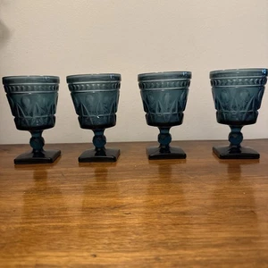 INDIANA GLASS ~ Colony Park Lane Blue Four Vintage 5 1/2” Wine Glasses ~ USA - Picture 1 of 15
