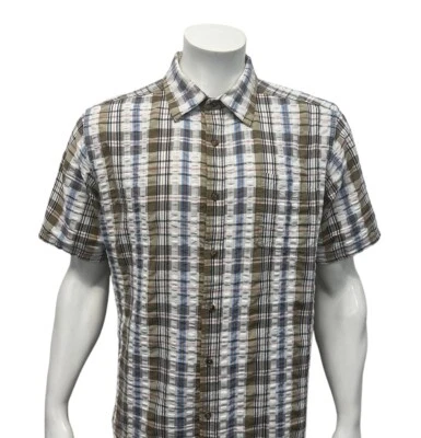 Mountain Khakis White Brown Blue Plaid Ribbed Short Sleeve Outdoors Hiking Shirt - Image 1 of 4