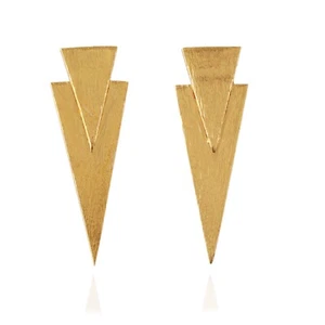 Matte Finish,Brushed Finish Gold Plated Rustic Jewelry Brass Stud Dangle Earring - Picture 1 of 3