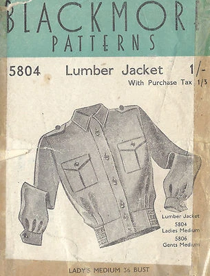 1940s WW2 Vintage Sewing Pattern B36 LUMBER JACKET LADIES (1361) - Image 1 of 2