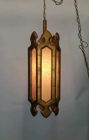 Antique Mid Century Gothic Wood Cloth Hanging Chandelier Cover