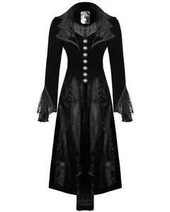 Punk Rave Womens Gothic Frock Coat Jacket Black Velvet Lace Steampunk Victorian - Picture 1 of 12