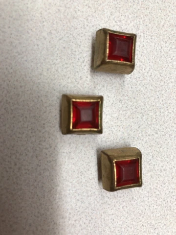 3 VINTAGE GOLD METAL SQUARE RUBY COLOR CENTER STONE BUTTONS 3/8" #RUB Cover