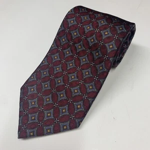 JZ Richards 100% Silk Tie Burgundy Woven Geometric Pattern 60.5” - Picture 1 of 7
