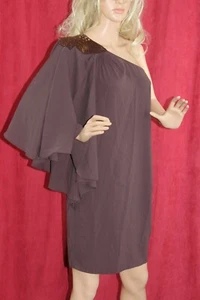 Oasis Women Beaded One Shoulder Mini Dress Brown Size 8/34 - Picture 1 of 11