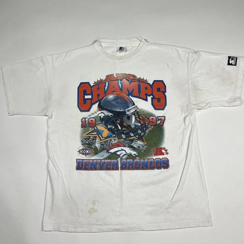 Vintage Denver Broncos 1997 Afc Champs T-Shirt Starter Size Large￼ Stains Cover