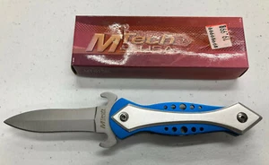 M-TECH FOLDING KNIFE With Pocket Clip (Silver Plain Edge) Item# MT-013BL - Picture 1 of 10
