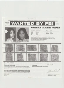FBI WANTED POSTER KIMBERLY DARLENE PARKER -INTERSTATE FLIGHT-LAUNDER MONEY - Bild 1 von 2