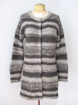 Sundance Grueso Rizado Vellón Gris Rayas Lana Alpaca Suéter Abrigo Snap Frontal S Foto 1 de 4