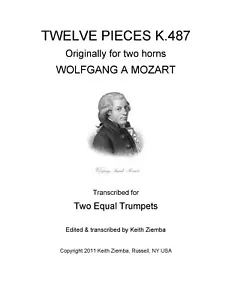 Trumpet duets - Mozart 12 Horn Duets K.487 transcribed NEW Comb bound - Picture 1 of 3