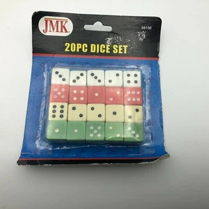 White Beige Red Green Dice Set 20 Piece NOS JMK Factory Sealed Unused 2003 - Picture 1 of 12
