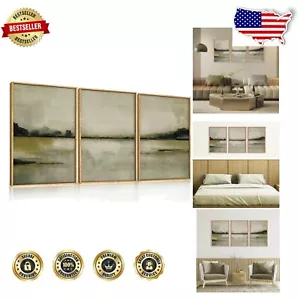 Elegant 3-Piece Abstract Mountain Lake Canvas Art Set - 24x36 for Home Decor - Picture 1 of 9