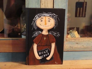 Primitive/Christian/Folk Art Hand Painted Book Rag Doll With Bible and Cross - Picture 1 of 9