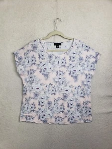 Attention Women Top Extra Large Pink Striped Floral 100%Rayon Short Sleeve Shirt - Picture 1 of 17