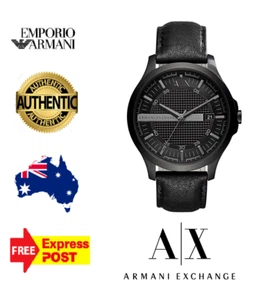 NEW EMPORIO ARMANI EXCHANGE HAMPTONAX2400 BLACK/SILVER/LEATHER MENS QUARTZ WATCH - Picture 1 of 7