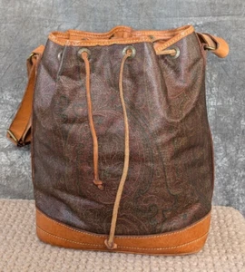 Vintage ETRO Milano Red Paisley Drawstring Bucket Paisley Large Shoulder Bag - Picture 1 of 24