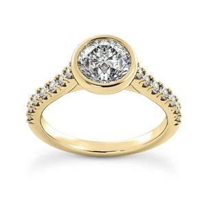 1.80 Ct E VS1 Round Cut Lab Grown Diamond Halo Bezel Engagement Ring 14k Gold - Picture 1 of 7