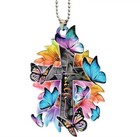 Acrylic Butterfly Faith Cross Car R View Mirror Pendant, Necklace, Key Chain