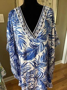 Tommy Bahama Women’s Size L/XL Blue White tropical Print Cover Up Kimono Tassel - Picture 1 of 14