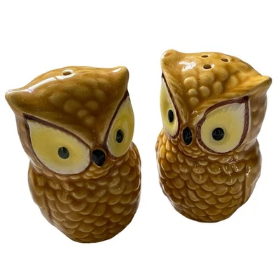 Salero y pimentero búho cerámica vintage hecho en Japón pegatina original Foto 1 de 4