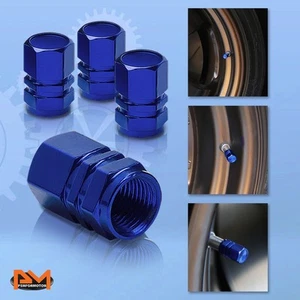 4 Pcs Blue Aluminum Tires Stem Caps Hexagon Style Wheel Air Valve Dust Cover - Picture 1 of 4