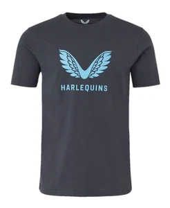 Harlequins Rugby Castore T-Shirt Herren Baumwolle Logo Ebenholz Oberteil - Neu - Bild 1 von 3
