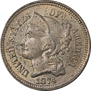 1874 Three (3) Cent Nickel Great Deals From The Executive Coin Company - Picture 1 of 2