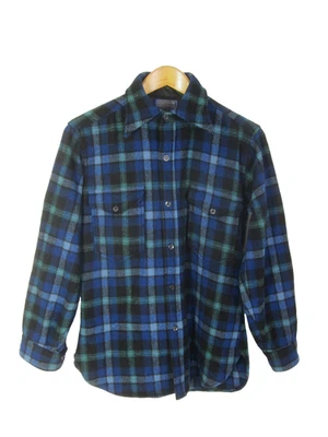 Camisa masculina vintage Pendelton M azul-petróleo xadrez gola redonda lã FUROS LS Shacket EUA - Imagem 1 de 4