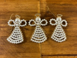Vintage Handmade Faux Pearl Gold Beaded Angel Holiday Craft Tree Ornament 3 - Picture 1 of 2