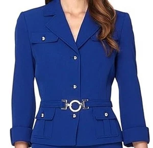 Tahari Arthur S. Levine DAMENBLAZER ROYALBLAU MIT GÜRTEL ARBEIT KARRIERE GRÖSSE 6 - Bild 1 von 8