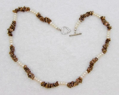 Joia genuína de colar de pérolas de água doce de cobre Keishi e botão branco 18 pol. NK515 - Imagem 1 de 4