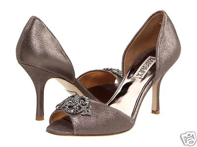 Badgley Mischka NEW SALSA metallic leather D'orsay heel sandal shoes pewter  8 - Image 1 of 2
