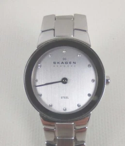 Skagen Stahl Slim Uhr Damen Silberfarben Neue Batterie Top Swarovski - Bild 1 von 6