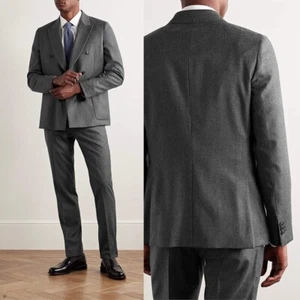 Men Gray Double Breasted Suit Peak Lapel Tuxedo Party Wedding Custom Elegant - Picture 1 of 11