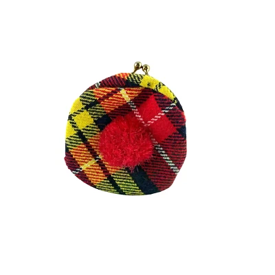 Monedero vintage de tartán rojo con pompón rojo de 3,5 x 4 pulgadas Tam 'O Shanter Foto 1 de 3