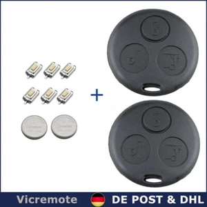 2X Auto Schlüssel Gehäuse für Smart Fortwo 450 98-07 Fernbedienung + Batterie - Bild 1 von 7