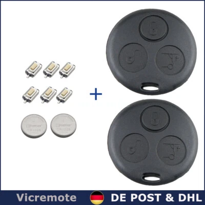 2X Auto Schlüssel Gehäuse für Smart Fortwo 450 98-07 Fernbedienung + Batterie - Bild 1 von 4