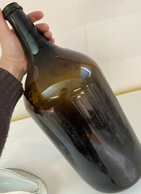 50cm Grande Bouteille Verre Soufflé Ancienne Vin Cave Viticulture Vintage Outil - Photo 1/4