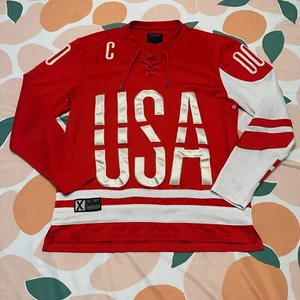 10 Deep VCTRY USA Hockey Jersey Men's Medium Red White Embroidered Numbered READ - Picture 1 of 15